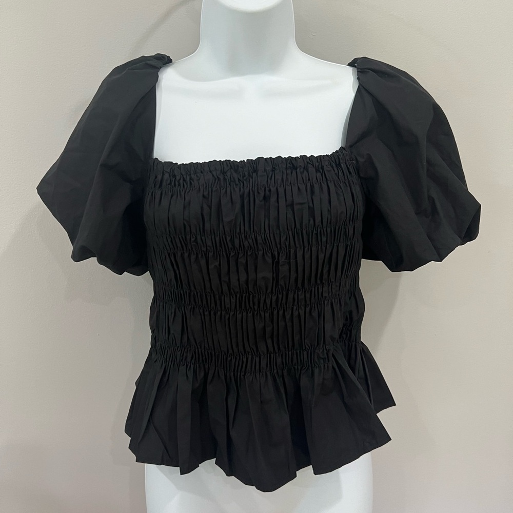 NWT ASTR The Label Savina Puff Bubble Sleeve Square Neck Smocked Peplum Top S - Picture 4 of 12